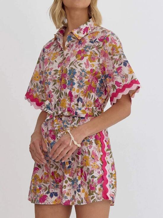 Entro Pants - Entro Boutique | Preppy Summer Floral Ric Rac Trim Romper 100% Cotton Spring